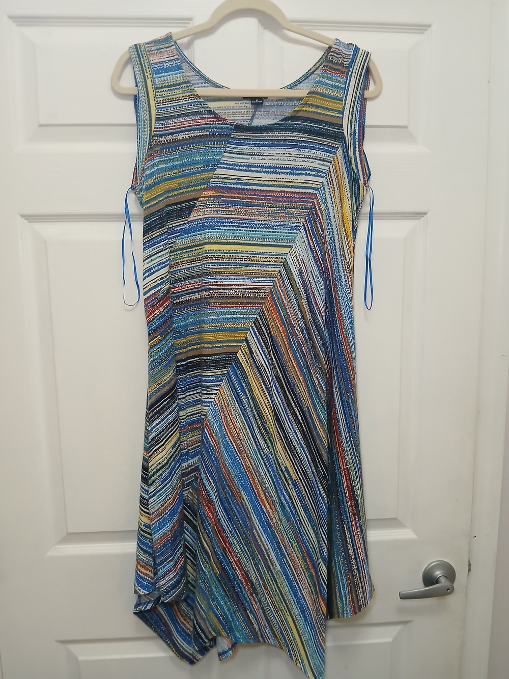 new directions Multicolor Striped Sleeveless Asymmetrical Dress - Blue Focus